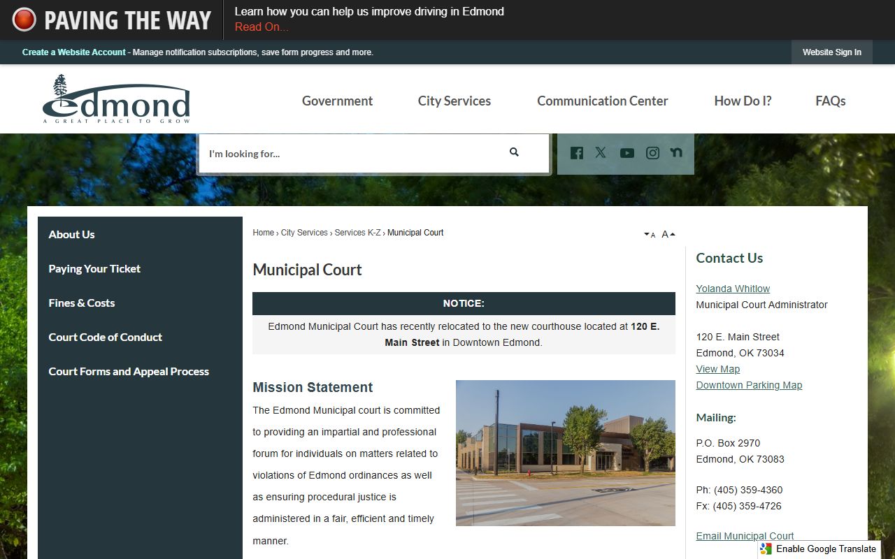 edmond traffic ticket records municipal court page screenshot