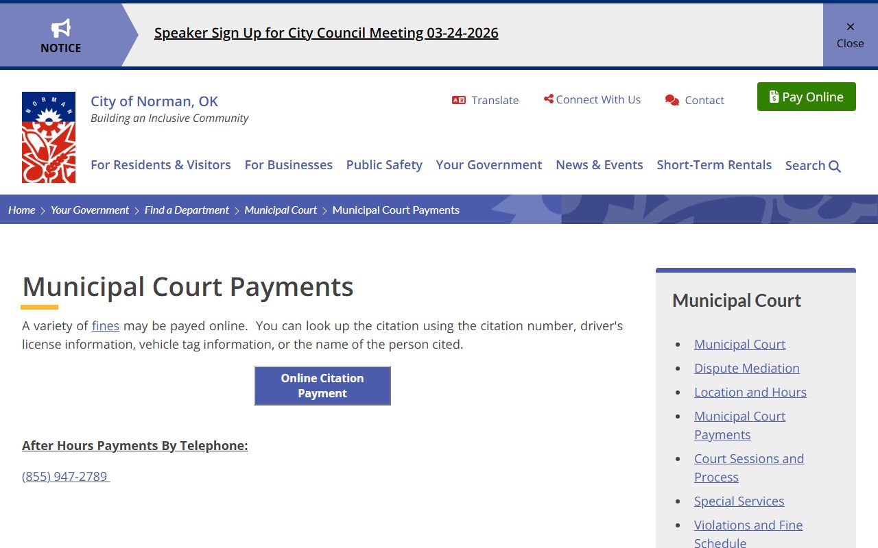 norman traffic ticket records court payments page screenshot