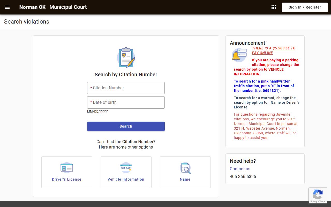 norman traffic ticket records online search portal screenshot