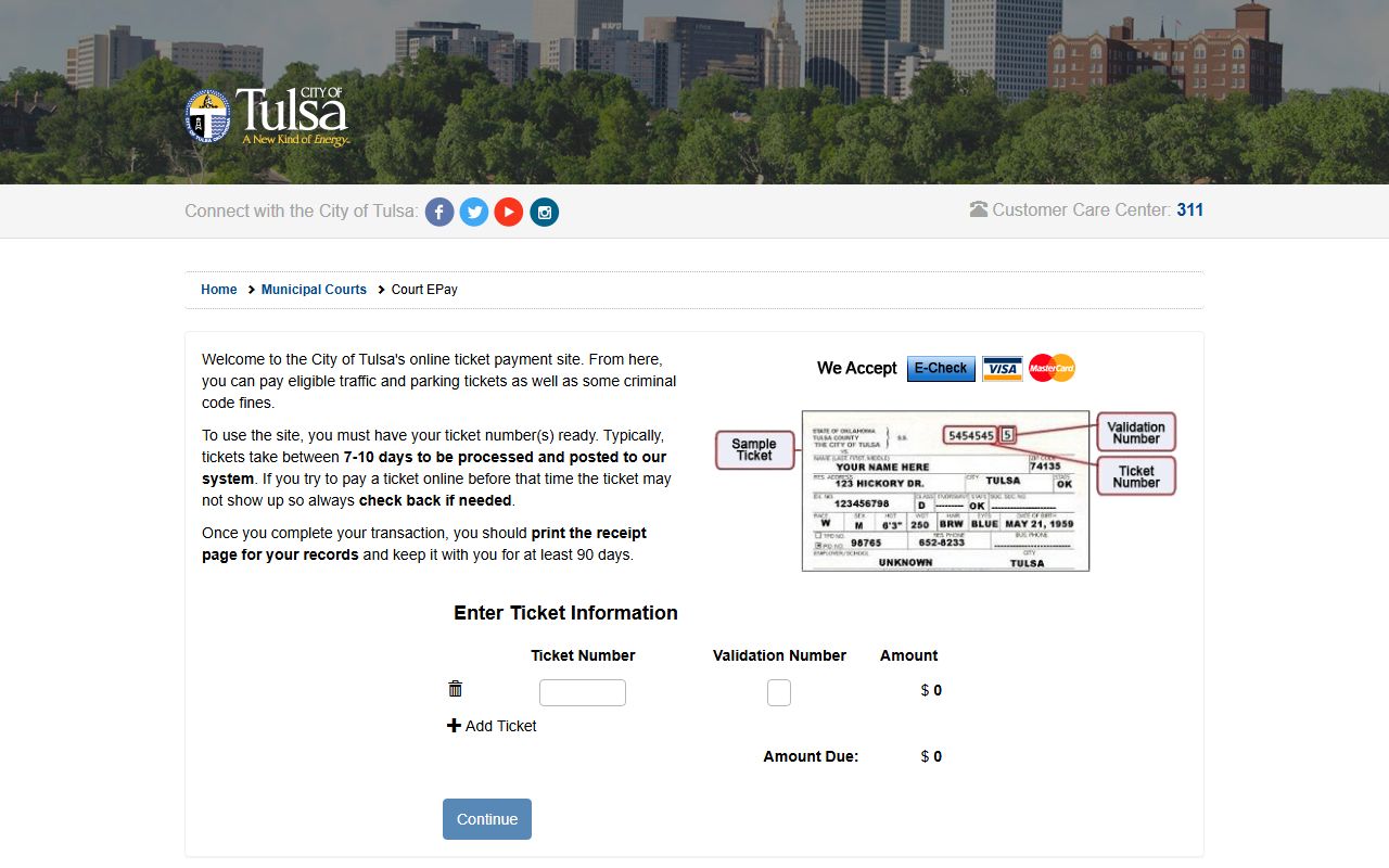 tulsa traffic ticket records epay system screenshot