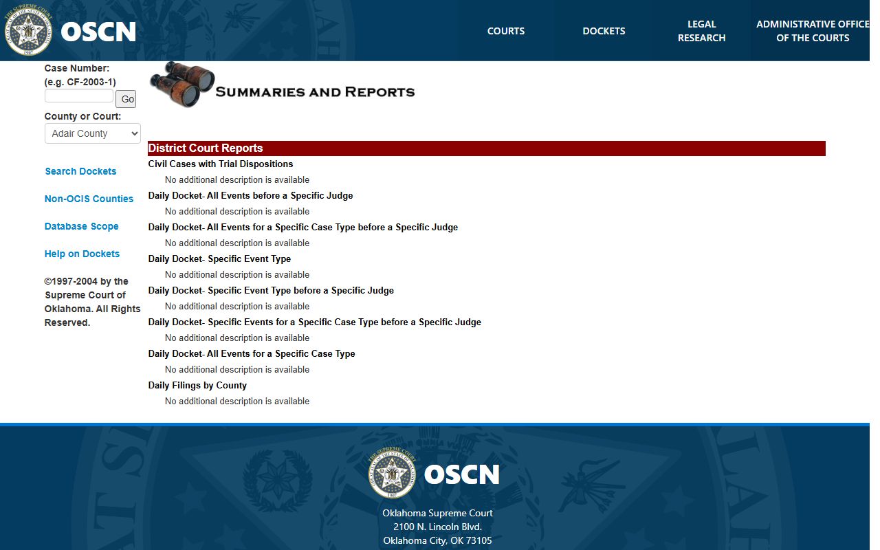 adair county traffic ticket records oscn case listing