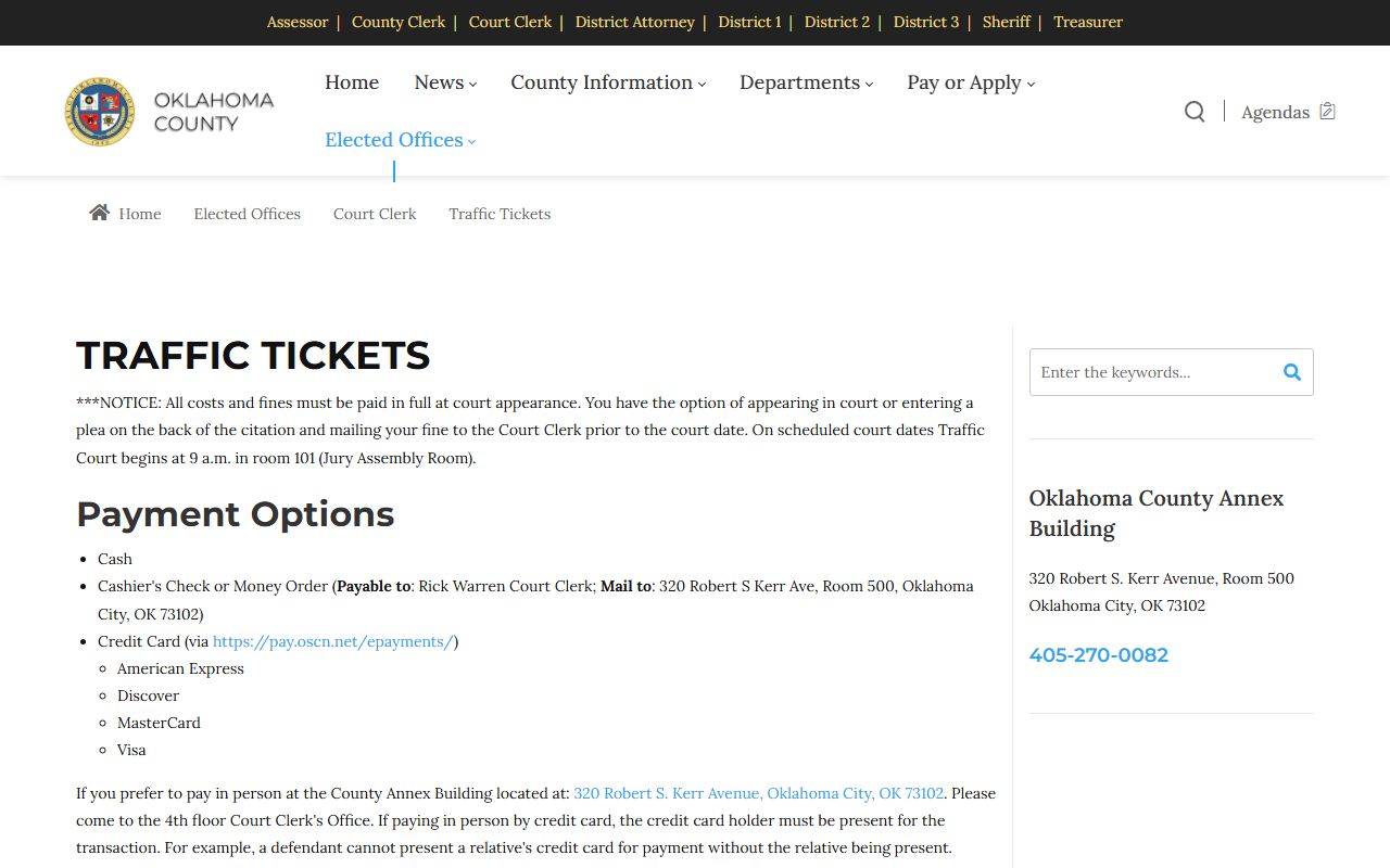 Oklahoma County Court Clerk traffic tickets page