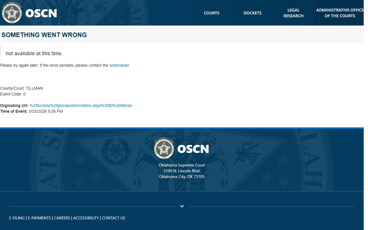 Tillman County traffic ticket records OSCN court clerk search portal