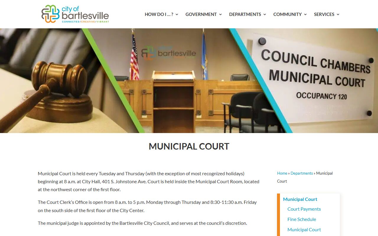 Bartlesville Municipal Court payment and traffic ticket lookup for Washington County