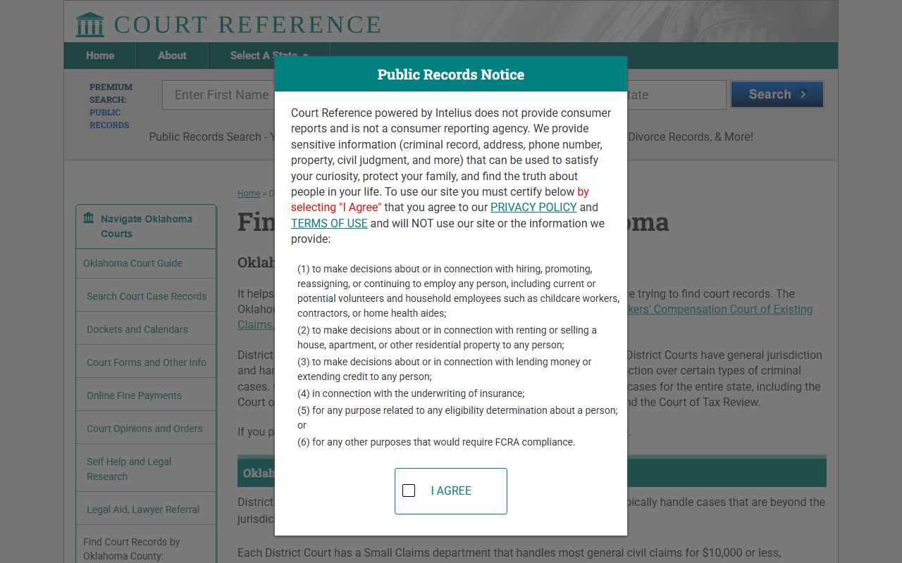 Oklahoma court reference directory for traffic ticket records